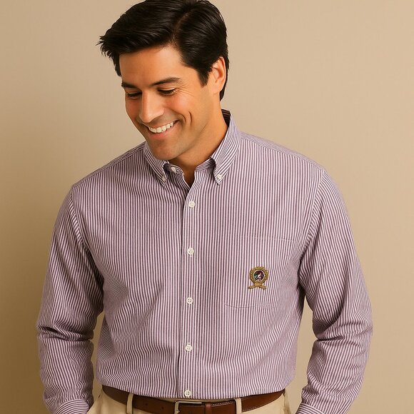 Tommy Hilfiger Other - Tommy Hilfiger Large 16/34 Vintage 90s White Purple Pinstripe Crest Shirt Preppy